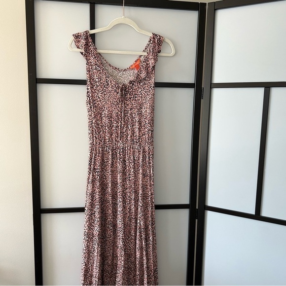 [XS] Joe Fresh 100% Rayon Ruffled Pink & White Speckled Print Flowy Maxi Dress - Picture 2 of 9